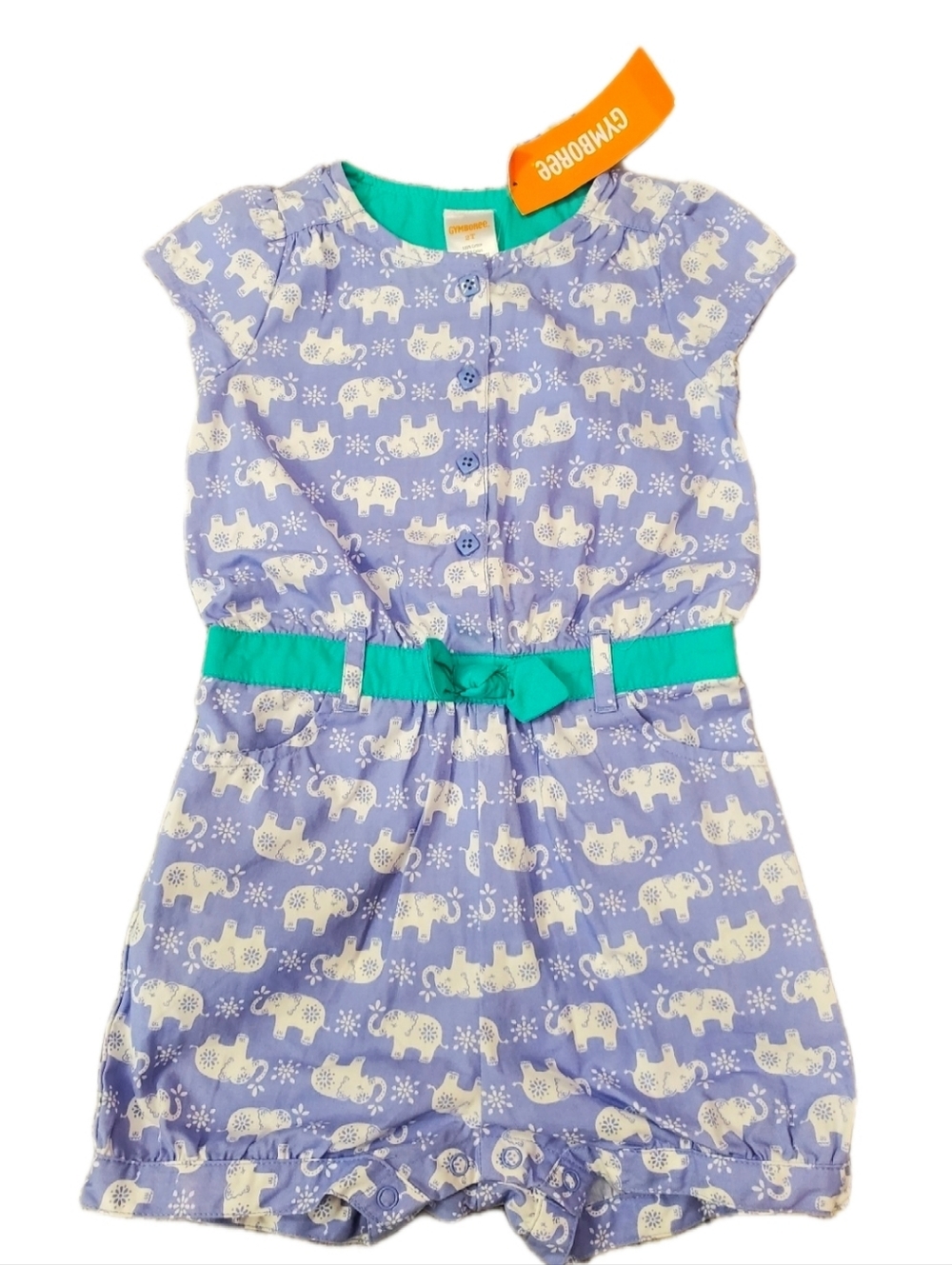 Gymboree Elephant Print Girls' One Piece with Teal Belt 2t